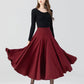 Swing midi winter red wool skirt women 4782