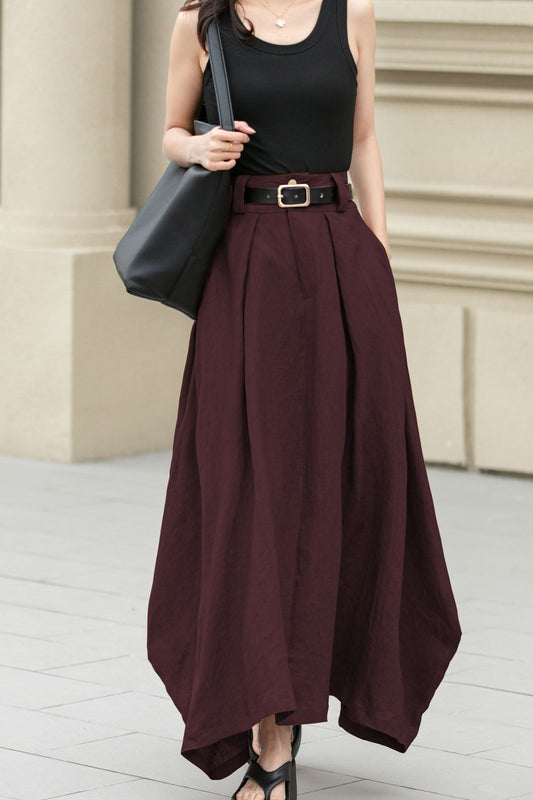 Irregular Linen Maxi Skirt with Pockets | Xiaolizi 6704