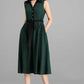 Sleeveless green linen shirt dress women 2362