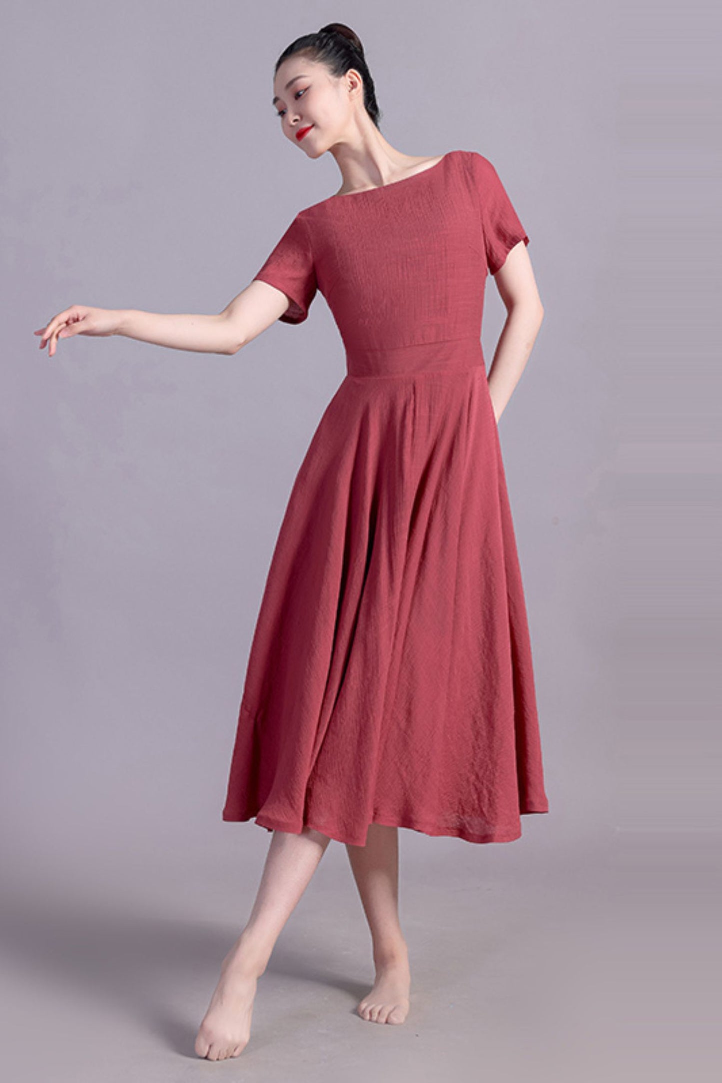 Fit and Flare Midi Linen Dress 3469-Size XS #CK2201581