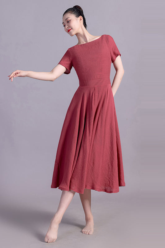 Fit and Flare Midi Linen Dress 3469
