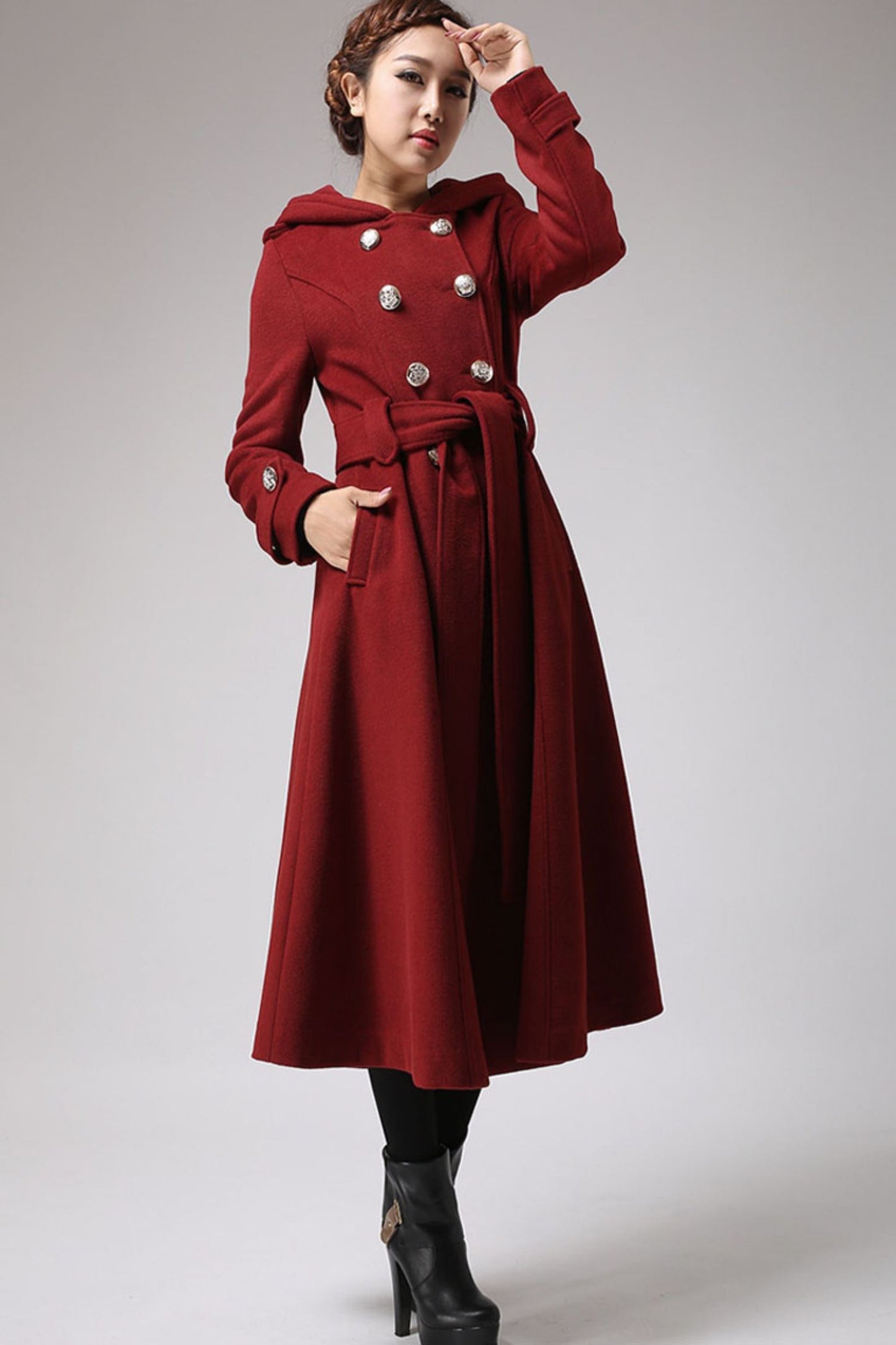 Women Hooded Military Wool Coat 0705