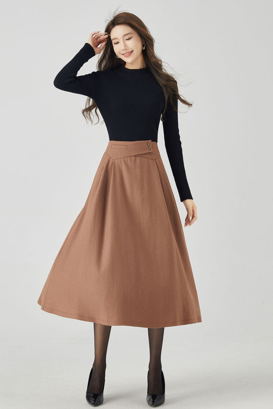 Retro midi winter womens wool skirt 4527