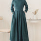 Green Linen Maxi Swing Dress - Flowy A-Line Design 5513