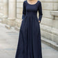 Navy Blue Maxi Linen Dress 5683