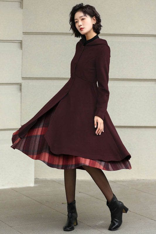 Winter Wool Swing Coat – Vintage Button Front Overcoat 6531