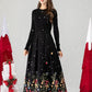 Black Maxi Embroidered Wool Skirt 4612