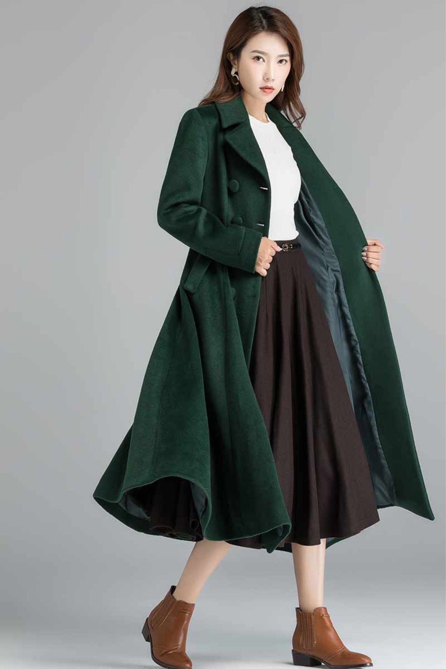 Vintage inspired Long wool green coat  2398