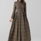 Maxi pleated winter long plaid wool dress 5427