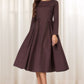 Brown Linen A-Line Spring Dress 5615