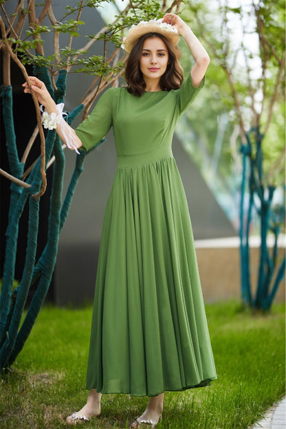 Maxi green swing chiffon dress women 5821 Maxi green swing chiffon dress women 5821