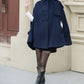 Blue Hooded Wool Cape Coat Women 5353