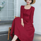 Vintage Inspired Wine Red Linen Dress 3370