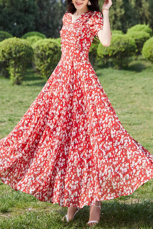 Floral printed maxi prom summer chiffon dress 5098