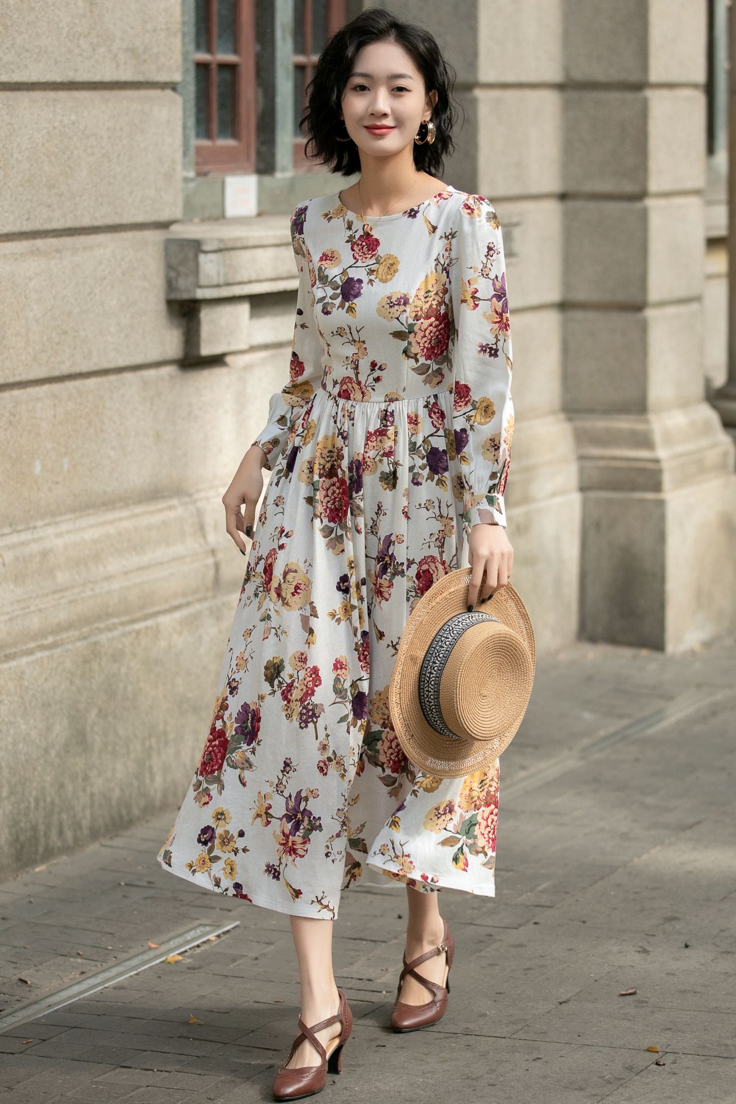 long swing dress Long Sleeve Swing Dress in Papyrus Green Sabl
