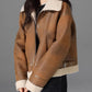 Women Brown Shearling Suede Leather Jacket 5473