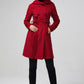 Women's Hooded Wool Coat - Double Breasted Red Winter Coat 5612