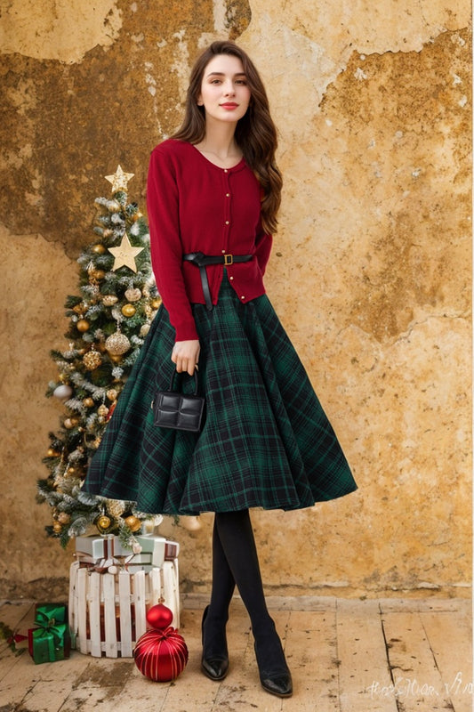 Plaid winter wool circle skirt 5319