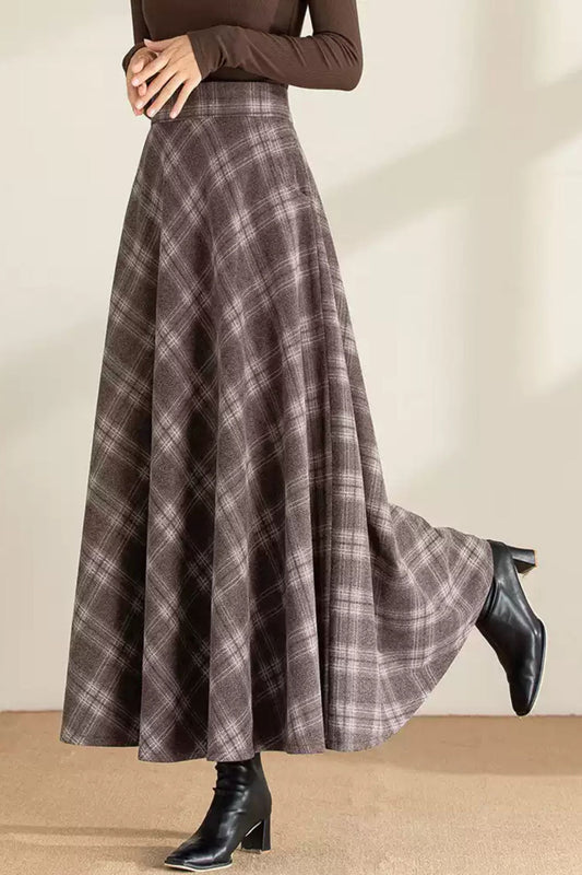 Maxi plaid winter long wool skirt 6201