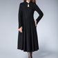 Mandarin collar black winter wool dress women 1872