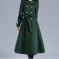 Green Long Wool Trench Coat with Hood 3212