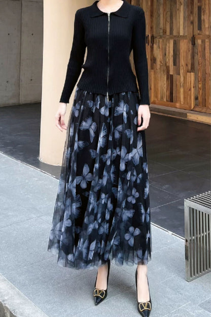Butterfly Tulle Maxi Skirt with Elastic Waist | Xiaolizi 6823