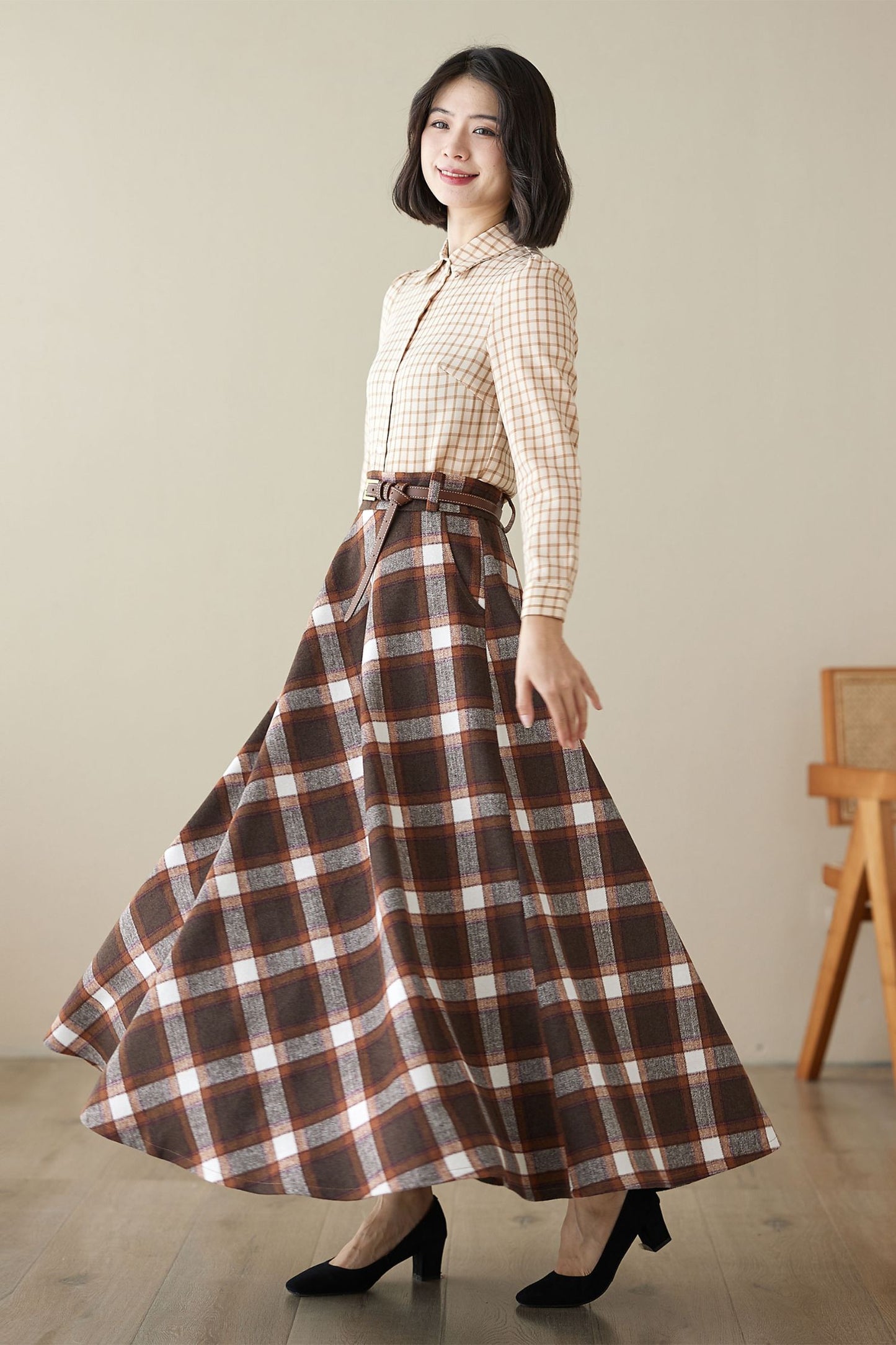 Maxi wool plaid skirt for women 4625