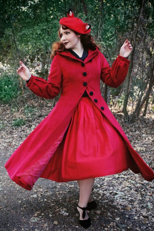 Red Long hooded wool coat 3184