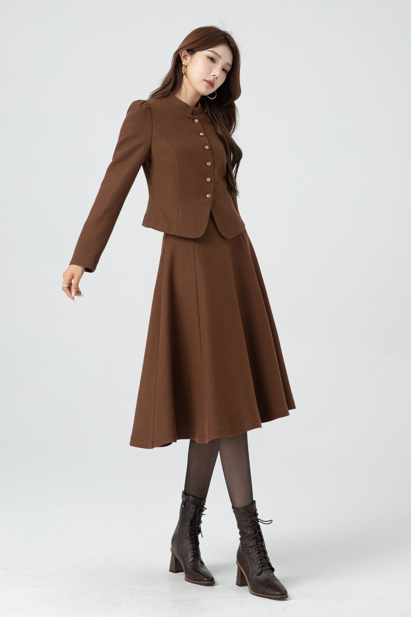 Brown short winter wool coat women 5317