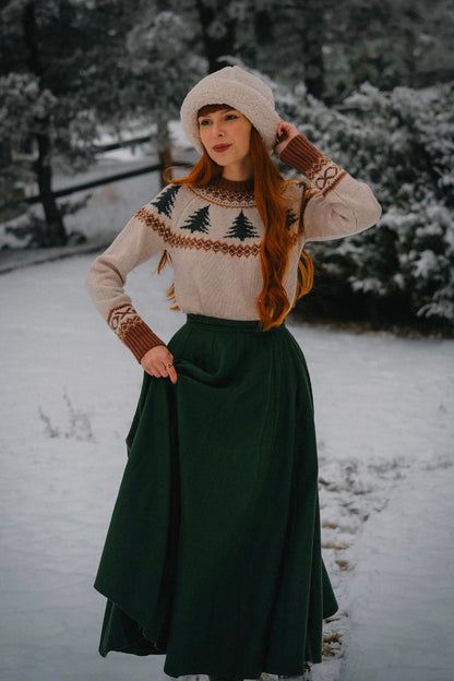 Green Wool Maxi Skirt – Vintage High Waist Winter Long Skirt 4838
