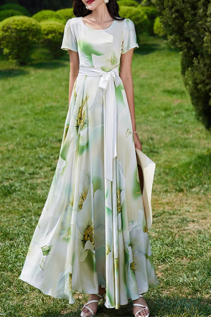 Floral Chiffon Maxi Dress - Flowing Silhouette with Fitted Waist 4999