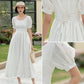 White Linen swing Wedding Dress 5983