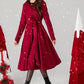 Red hooded long wool coat women 4615