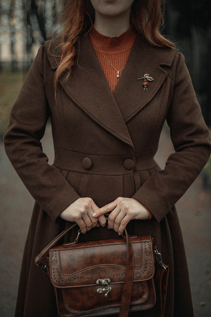 Brown Wool Blend Coat – Handmade Pleated Long Winter Dress Coat | Xiaolizi 4726