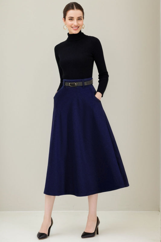 Women A-Line Wool Maxi Skirt 5234