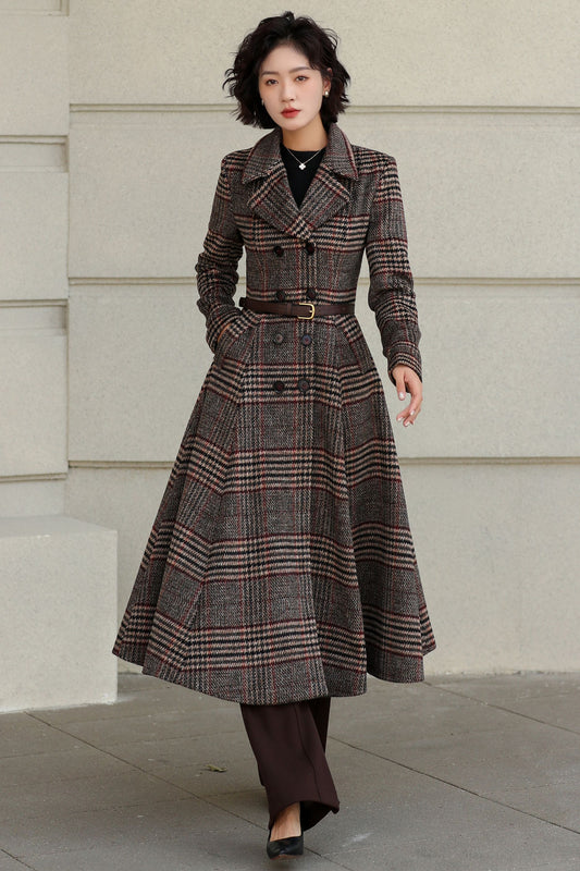 Plaid Vintage inspired Long wool coat 6529
