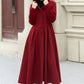 Long swing red winter wool coat women 5346