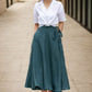 Green swing wrap midi linen skirt women 5137
