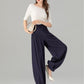 Navy loose fitting wide leg linen pants 4937