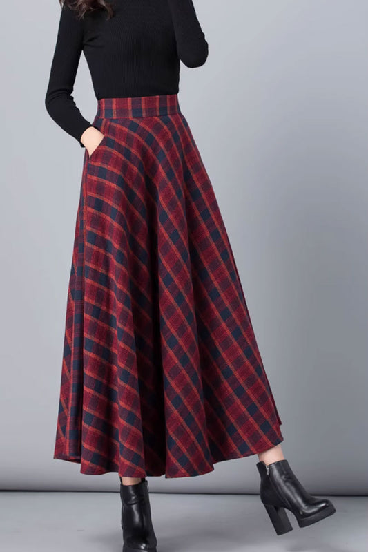 vintage plaid winter wool skirt for women 4674-2