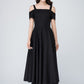 Vintage Off shoulder black linen Maxi dress 1576