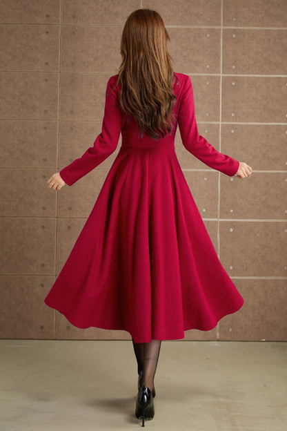 Vintage Wool Blend Midi Dress – Handmade Fit & Flare Winter Dress | Xiaolizi 5357