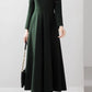 Green long wool dress with mandrain collar 5536