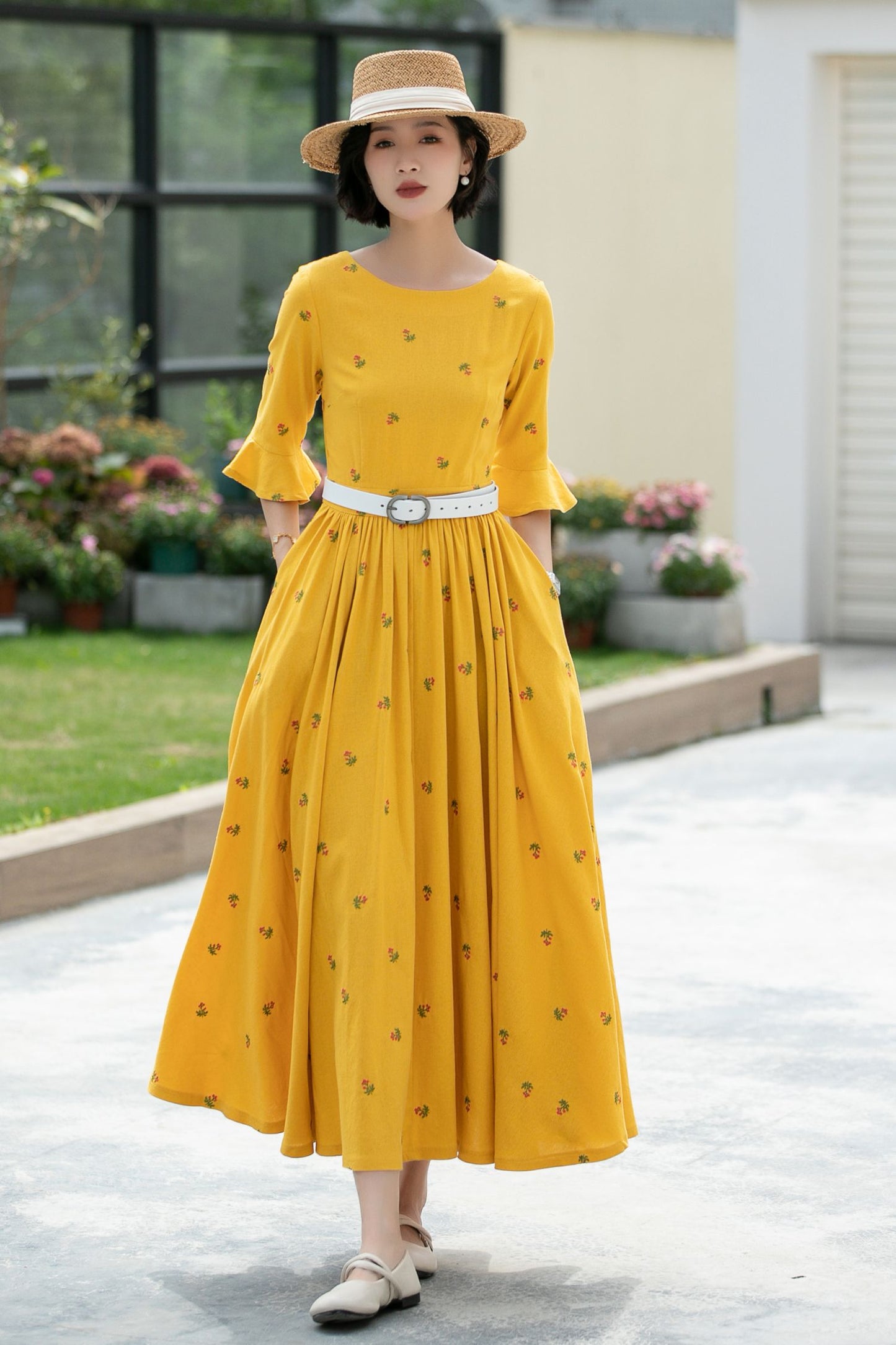 Floral Long spring Linen Dress 5985