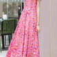 Pink flower printed maxi prom chiffon dress 5043