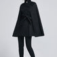 Black wool cape coat with self tie belt 2278