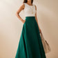 Green Linen Maxi Skirt with pockets 4977