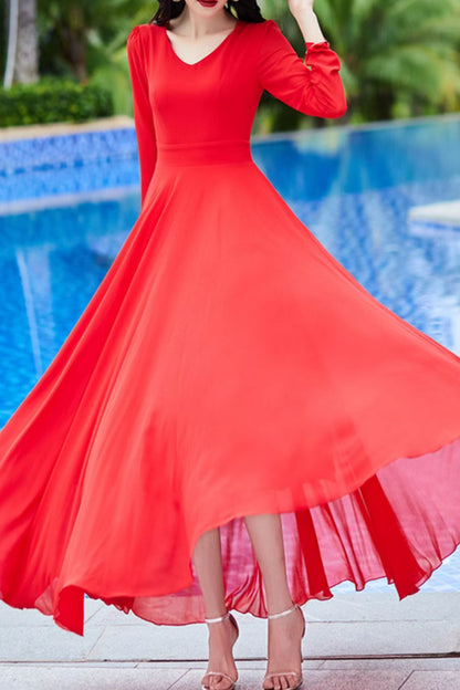 Long sleeves fit and flare maxi chiffon dress 4998