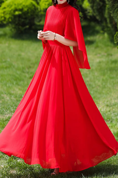 Fit and flare red maxi prom chiffon dress 4987