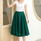 Classic Dark Green Linen Midi Skirt – High-Waisted A-Line Flare – 5834